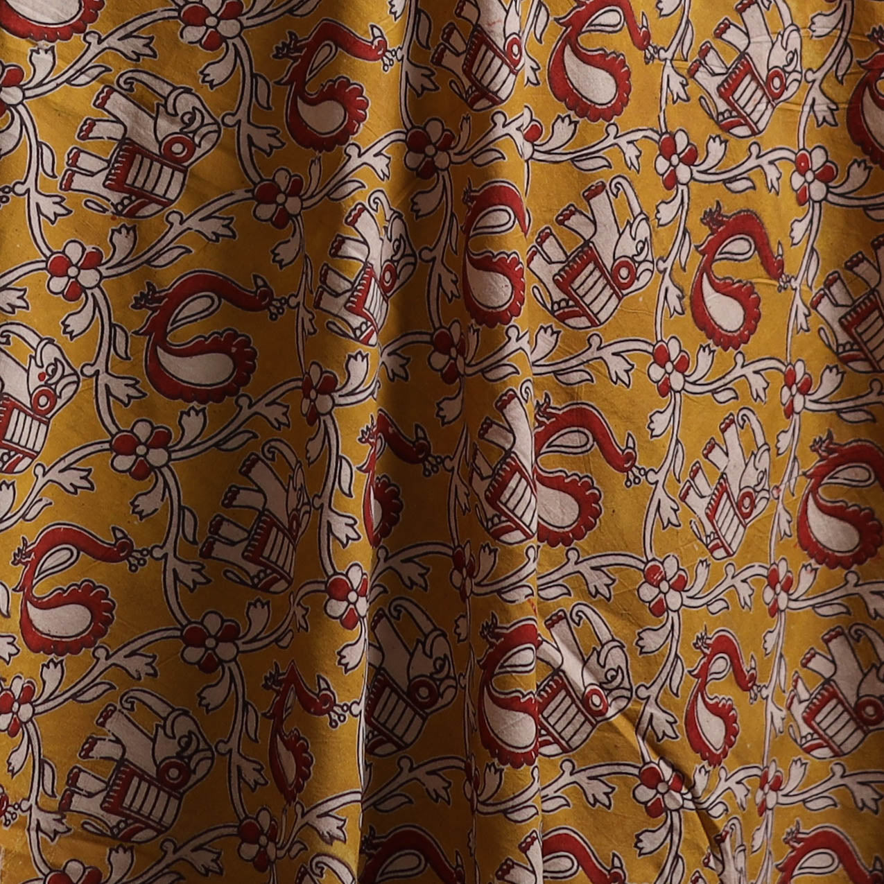Yellow - Kalamkari Printed Cotton Fabric 09