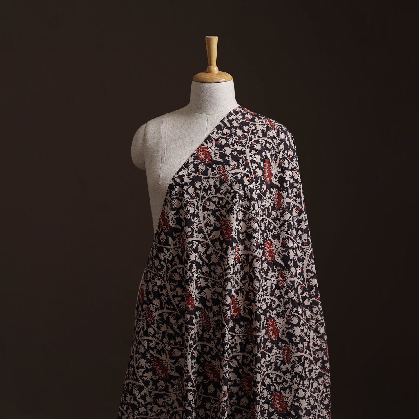 Black - Kalamkari Printed Cotton Fabric 08