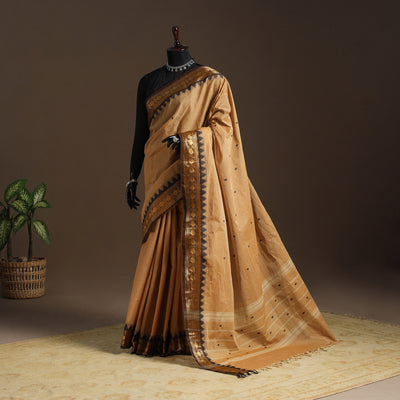 Brown Kandangi Chettinad Cotton Saree with Zari Border