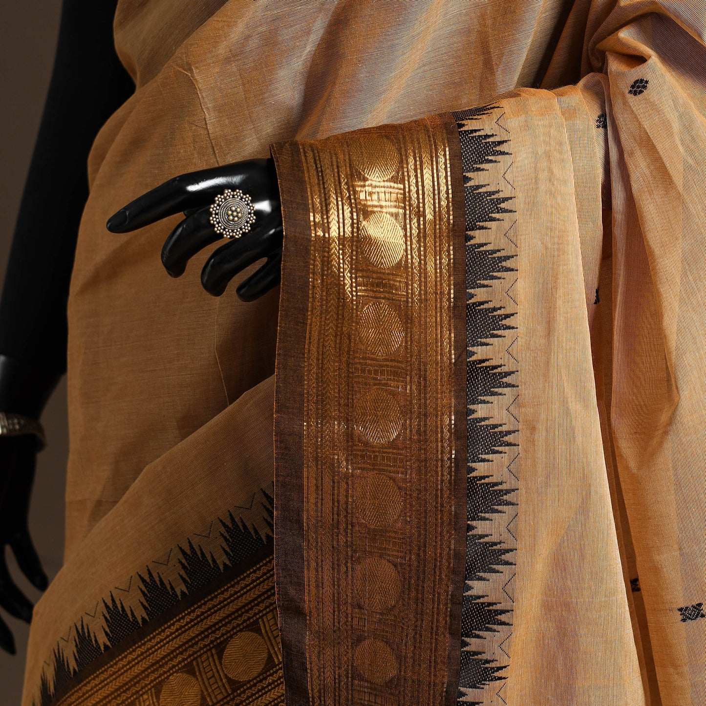 Brown Kandangi Chettinad Cotton Saree with Zari Border