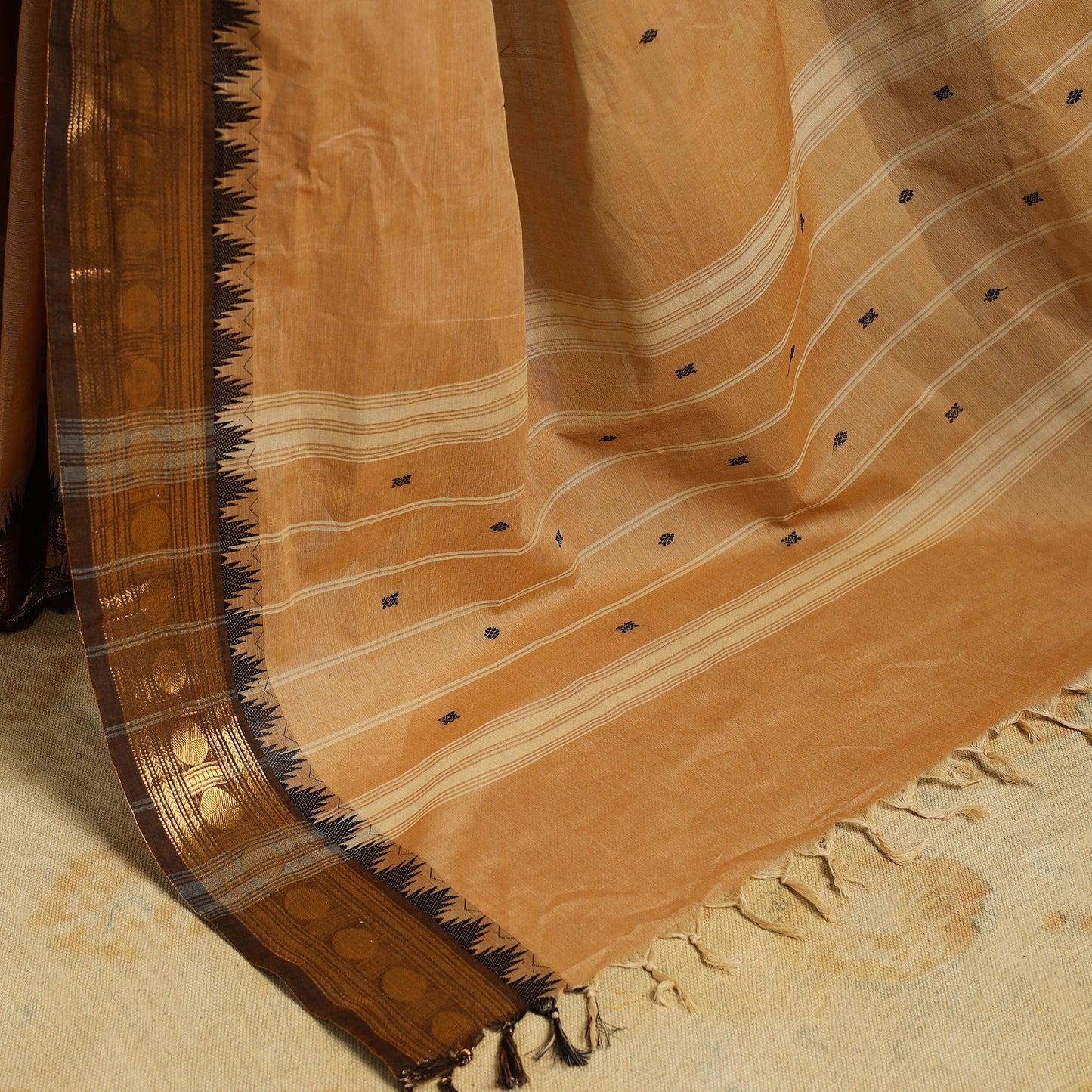 Brown Kandangi Chettinad Cotton Saree with Zari Border