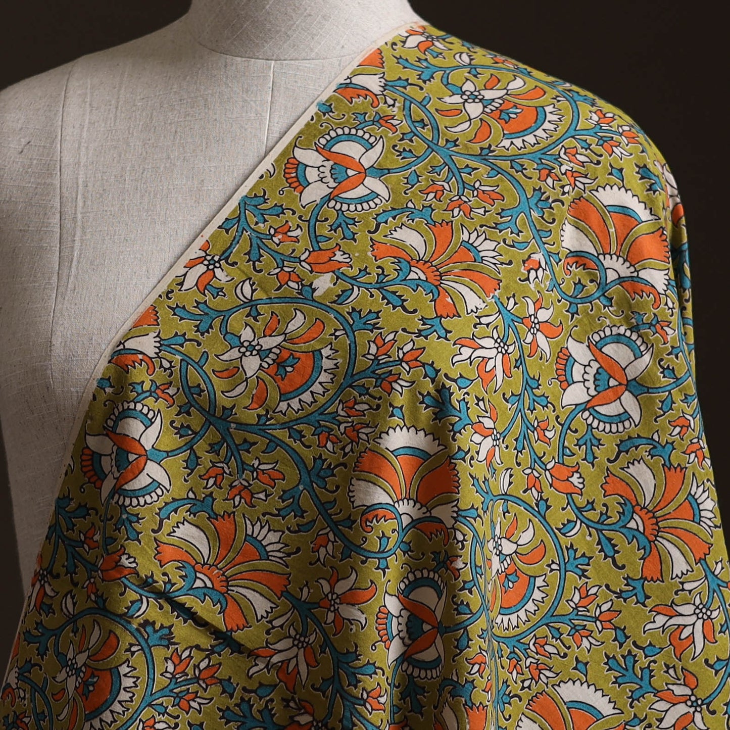 Green - Kalamkari Printed Cotton Fabric 05