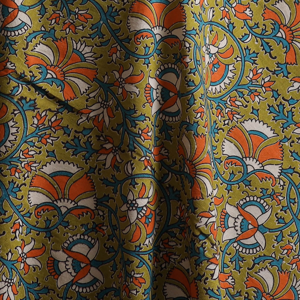 Green - Kalamkari Printed Cotton Fabric 05