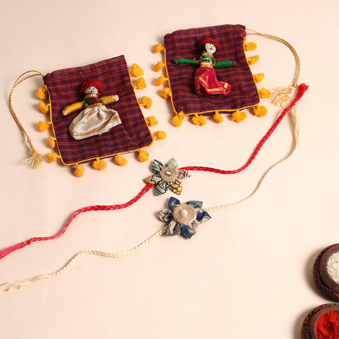  Handmade Fabric Flower Rakhi (Set of 2)