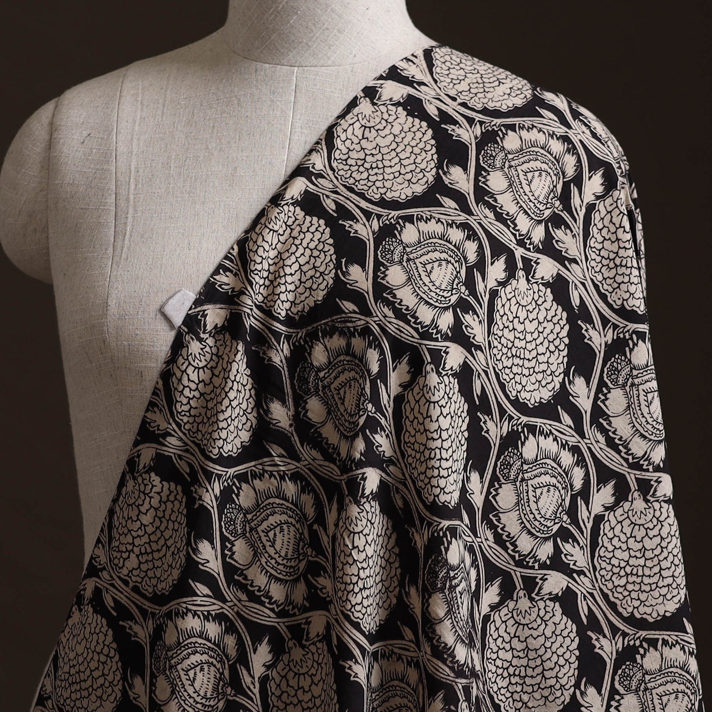 Black - Kalamkari Printed Cotton Fabric 03