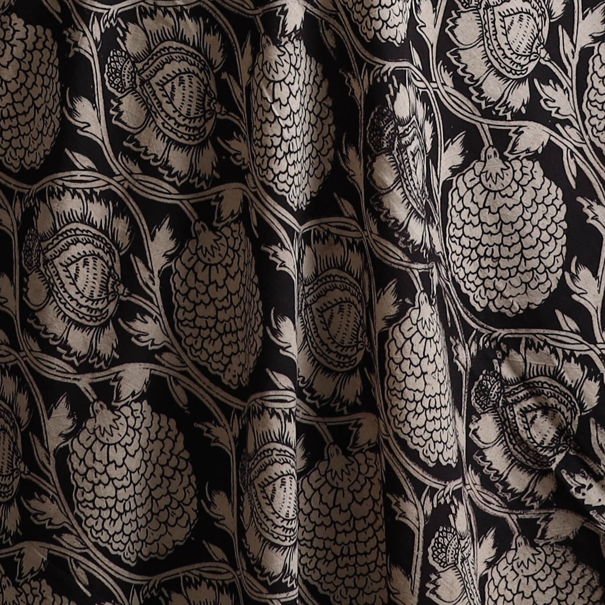 Black - Kalamkari Printed Cotton Fabric 03