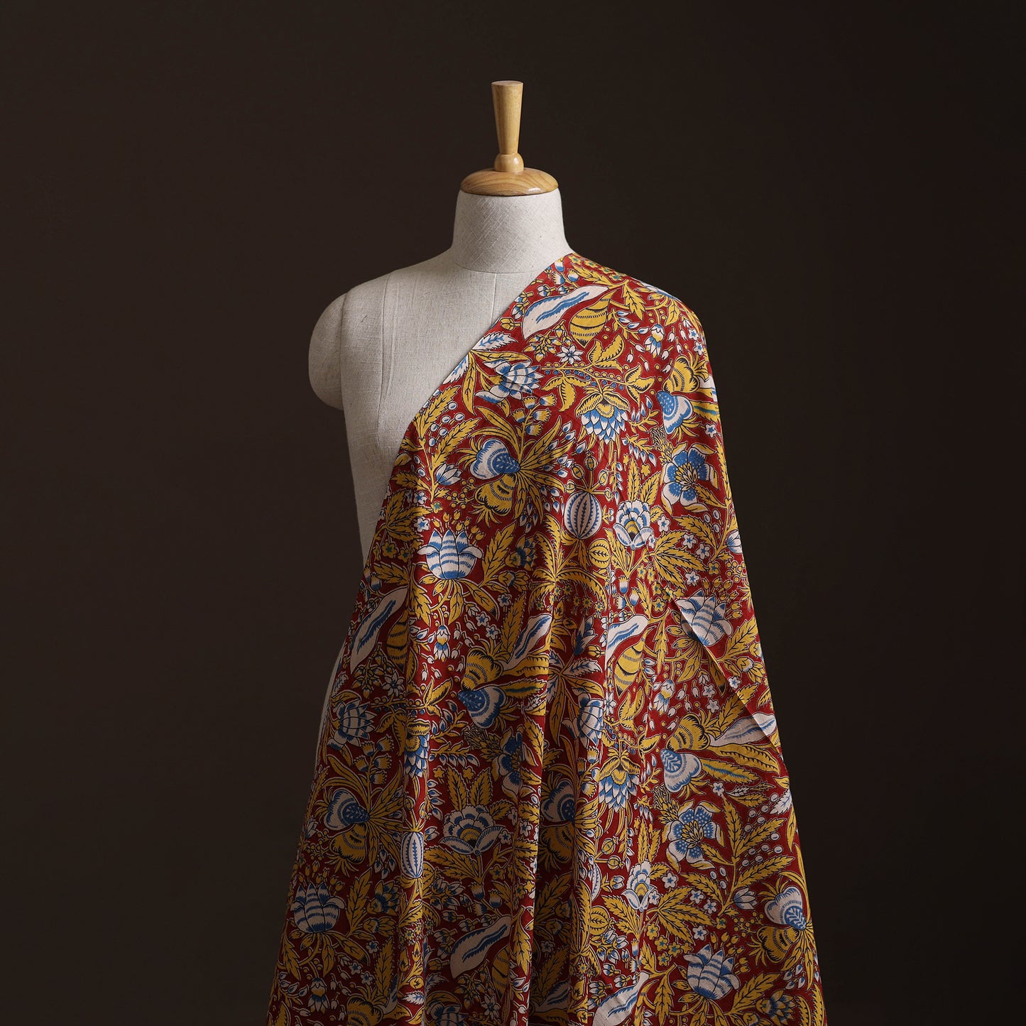 Red - Kalamkari Printed Cotton Fabric 02