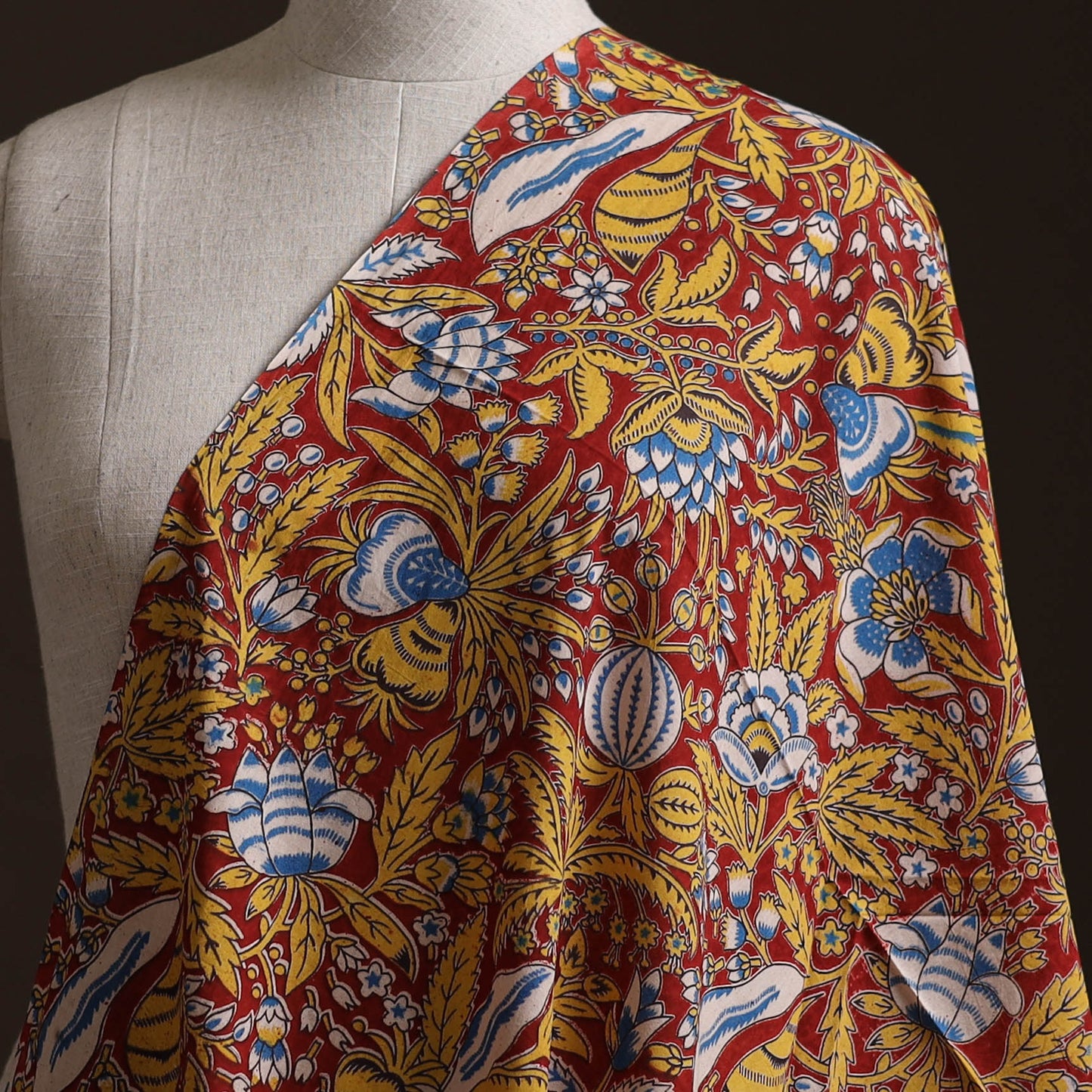 Red - Kalamkari Printed Cotton Fabric 02