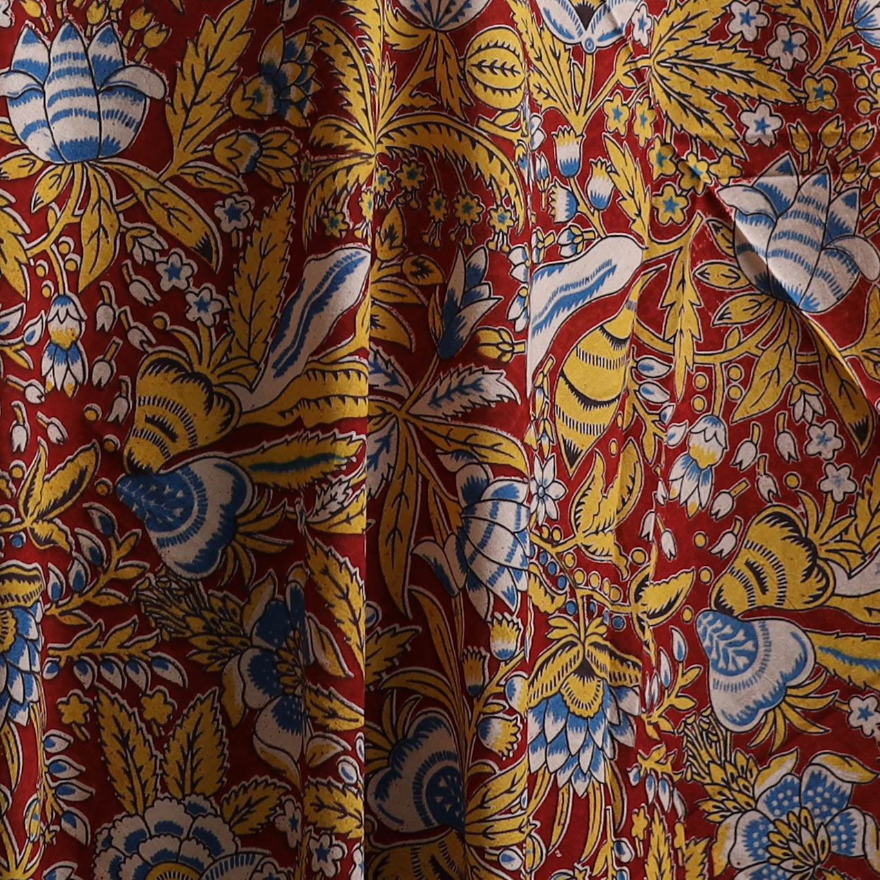 Red - Kalamkari Printed Cotton Fabric 02