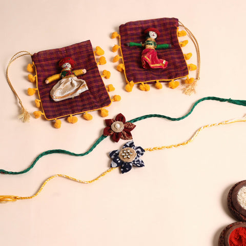  Handmade Fabric Flower Rakhi (Set of 2)