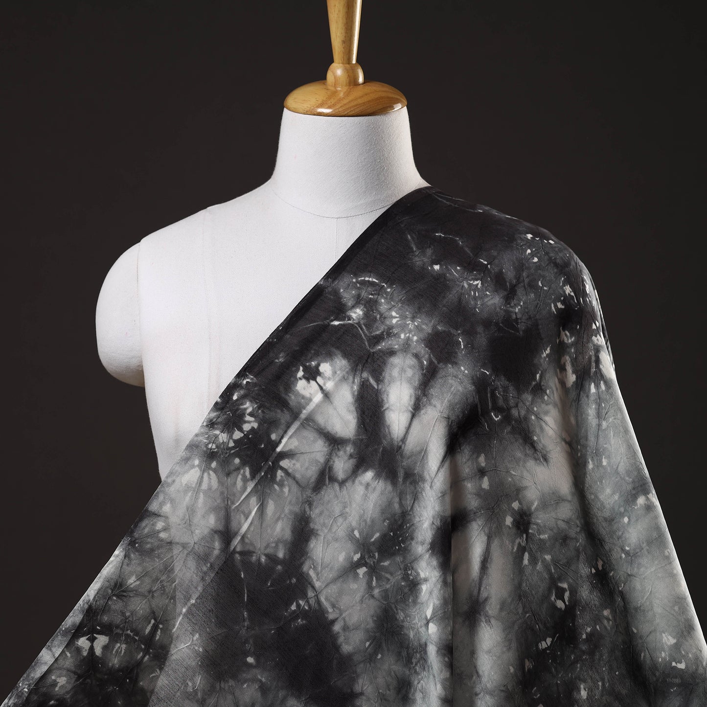 Black - Shibori Tie-Dye Chanderi Silk Handloom Fabric
