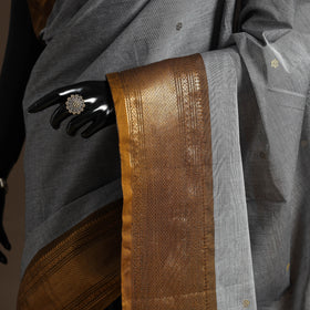 Grey Kandangi Chettinad Cotton Saree with Zari Border