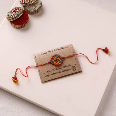 Swastika - Hand Embroidered Felt & Bead Work Rakhi 07
