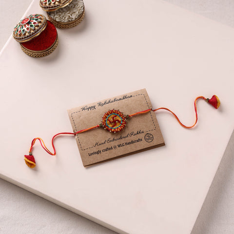 Swastika - Hand Embroidered Bead Work Felt Rakhi 07