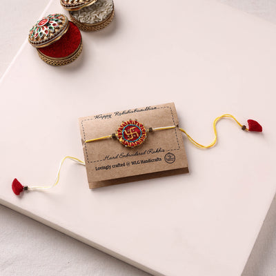 Swastika - Hand Embroidered Bead Work Felt Rakhi 08
