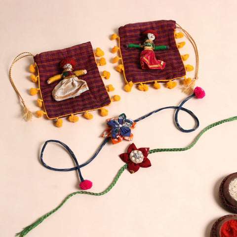  Handmade Fabric Flower Rakhi (Set of 2)