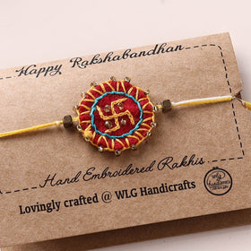 Swastika - Hand Embroidered Bead Work Felt Rakhi 08
