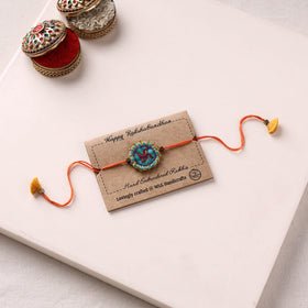 Swastika - Hand Embroidered Felt & Bead Work Rakhi 09
