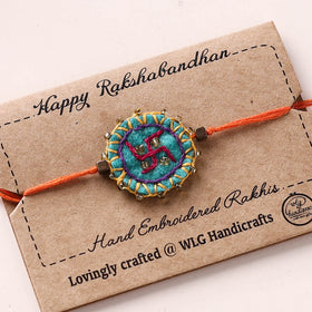 Swastika - Hand Embroidered Felt & Bead Work Rakhi 09