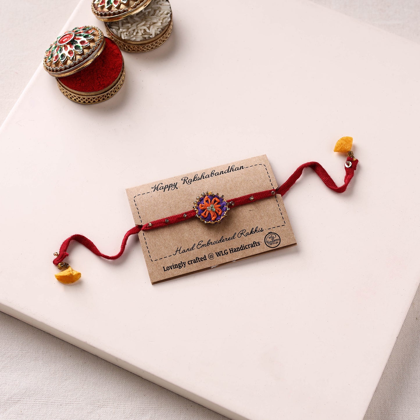 Daisy Flower - Hand Embroidered Bead Work Felt Rakhi 12