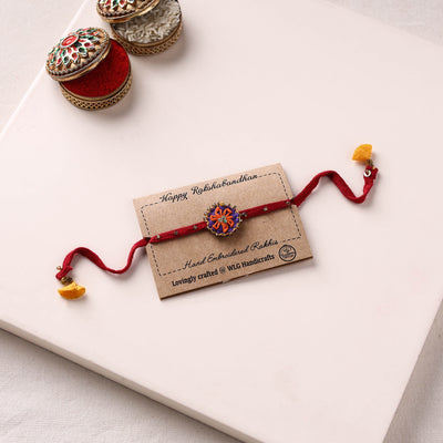 Daisy Flower - Hand Embroidered Bead Work Felt Rakhi 12