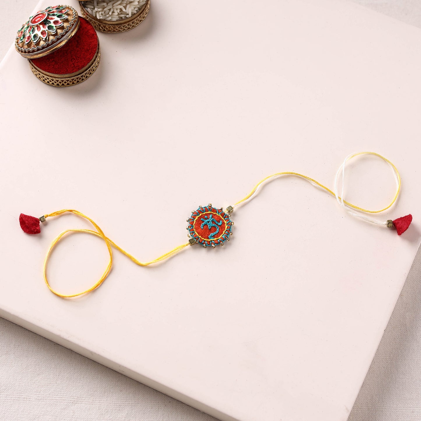 Om - Hand Embroidered Bead Work Felt Rakhi 13