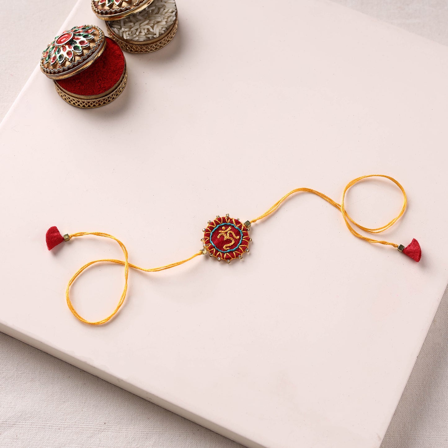 Om - Hand Embroidered Bead Work Felt Rakhi 14