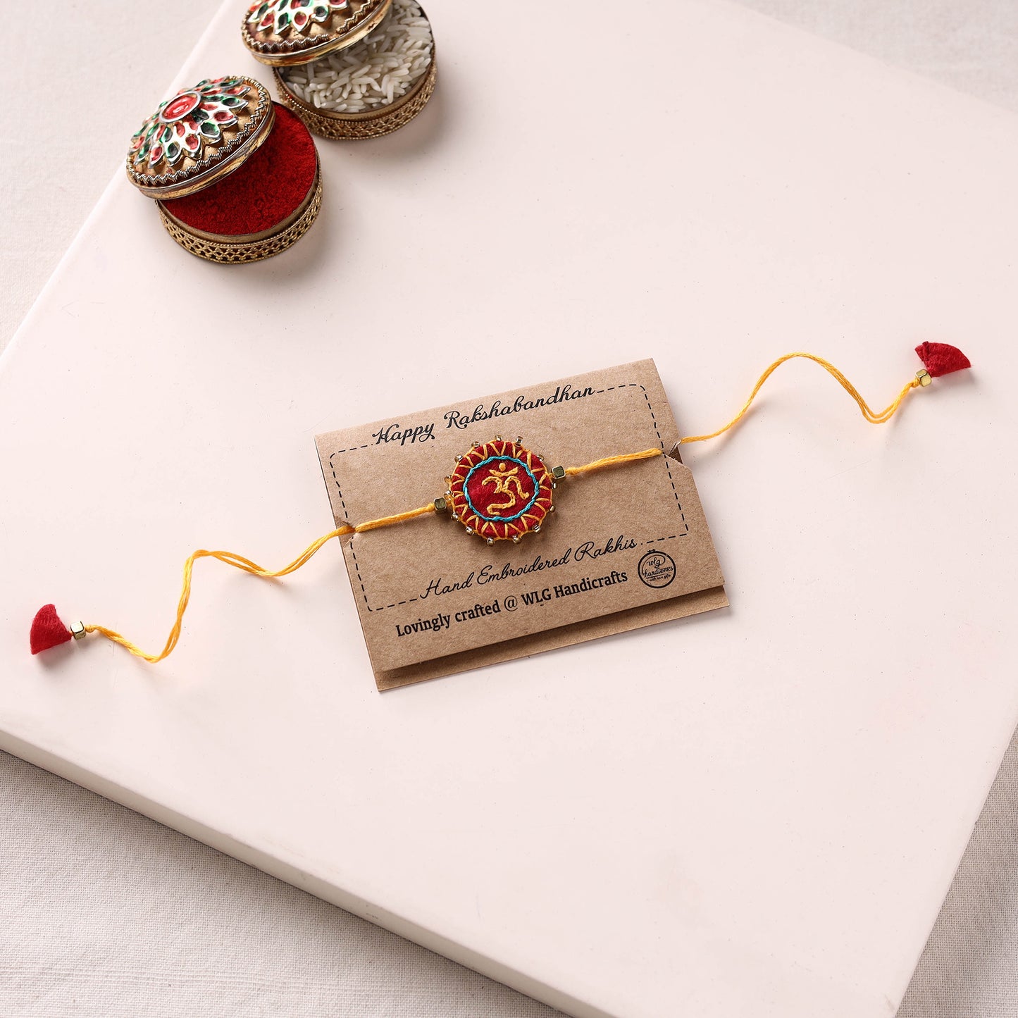 Om - Hand Embroidered Bead Work Felt Rakhi 14
