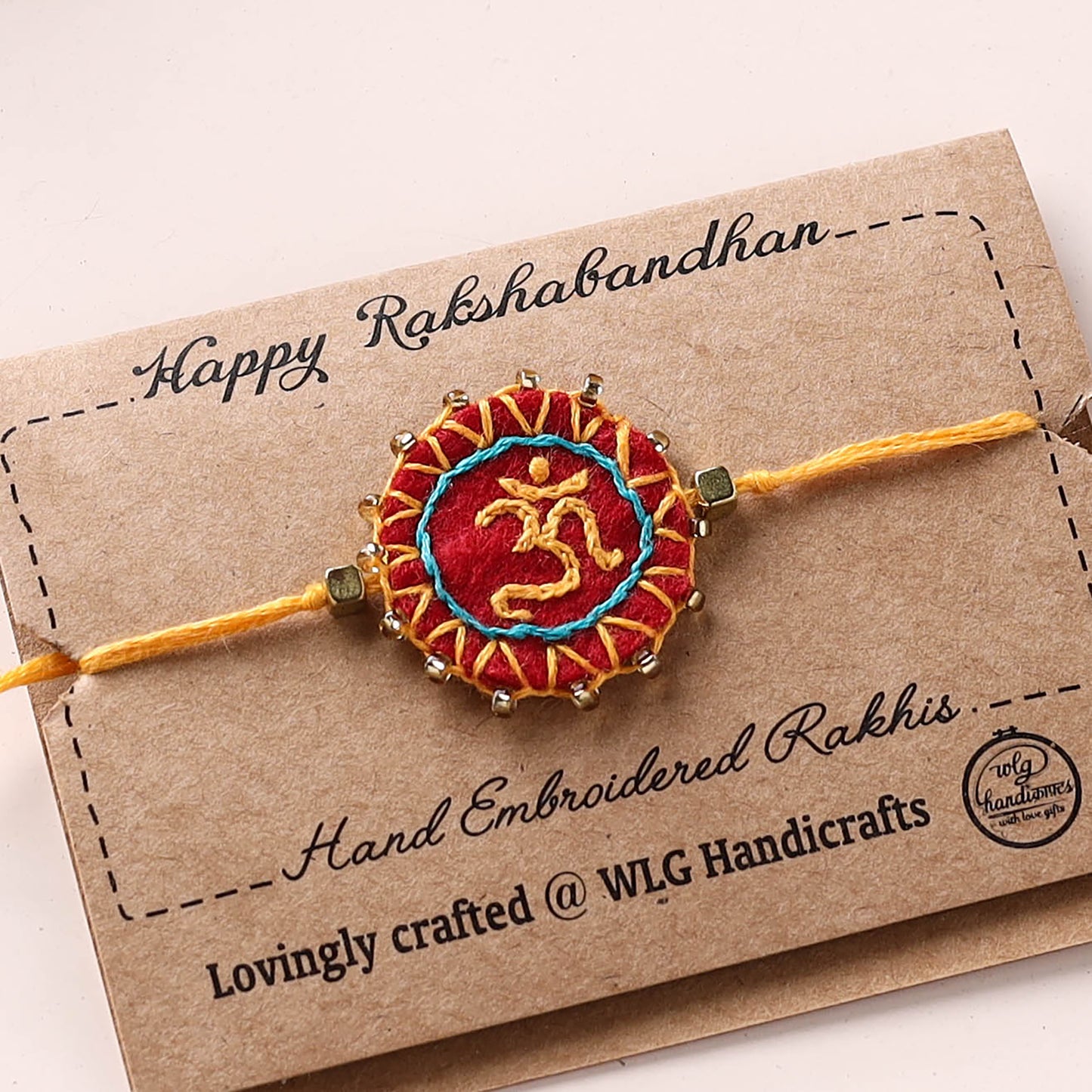 Om - Hand Embroidered Bead Work Felt Rakhi 14