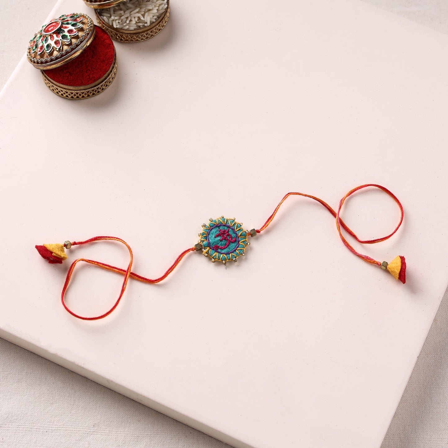Om - Hand Embroidered Bead Work Felt Rakhi 15