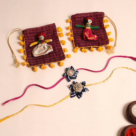  Handmade Fabric Flower Rakhi (Set of 2)