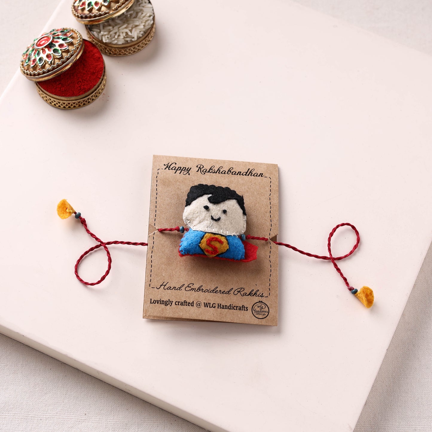 Superman - Hand Embroidered & Felt Work Kids Rakhi 03