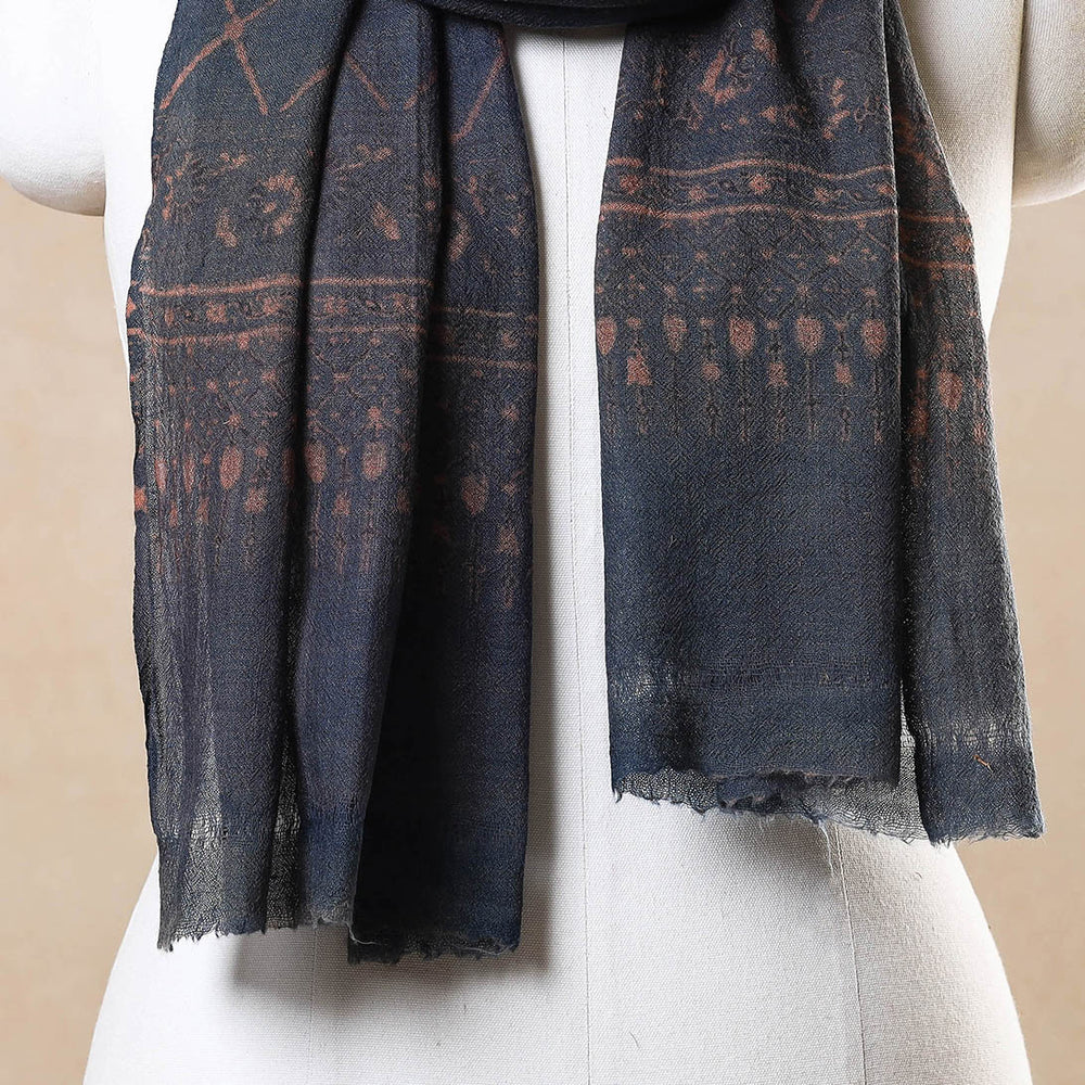 Blue - Ajrakh Hand Block Printed Pure Woolen Stole