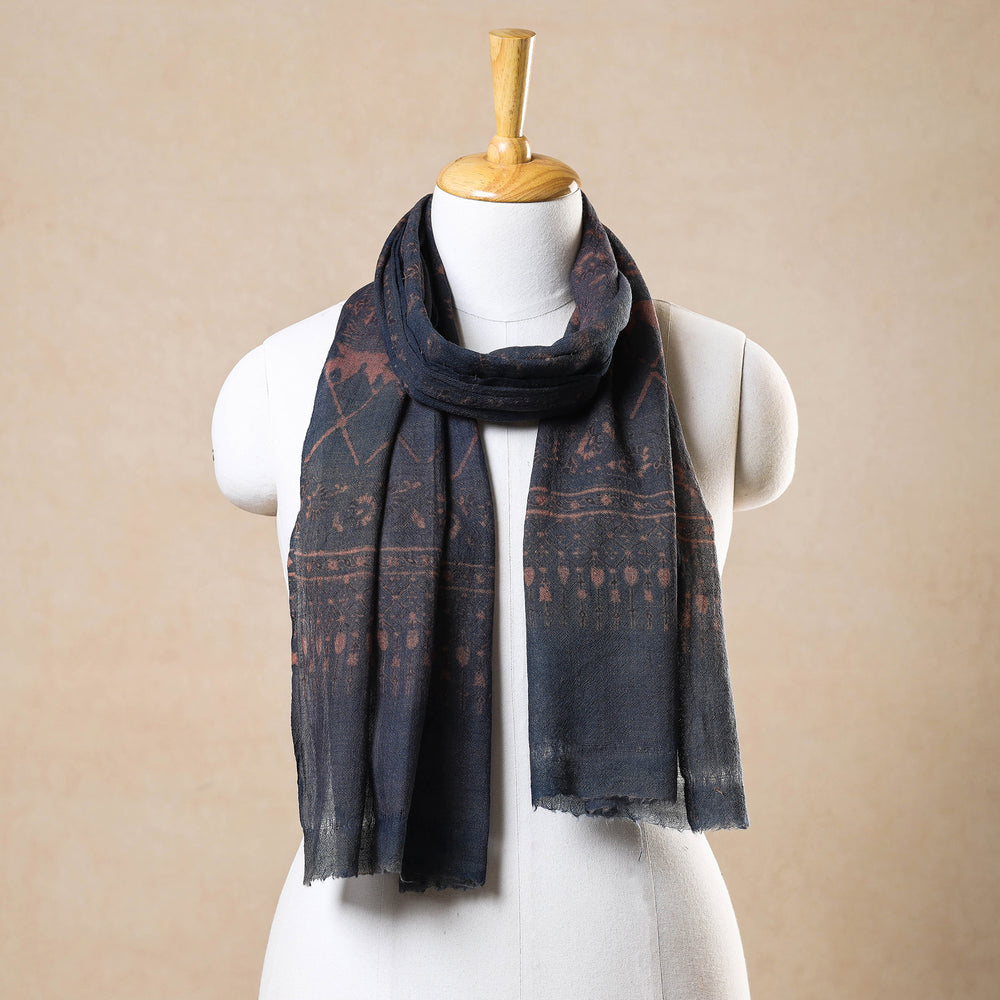 Blue - Ajrakh Hand Block Printed Pure Woolen Stole