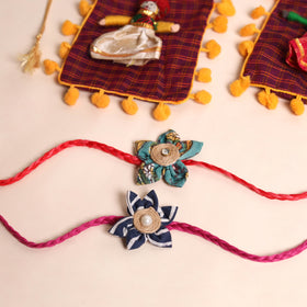  Handmade Fabric Flower Rakhi (Set of 2)