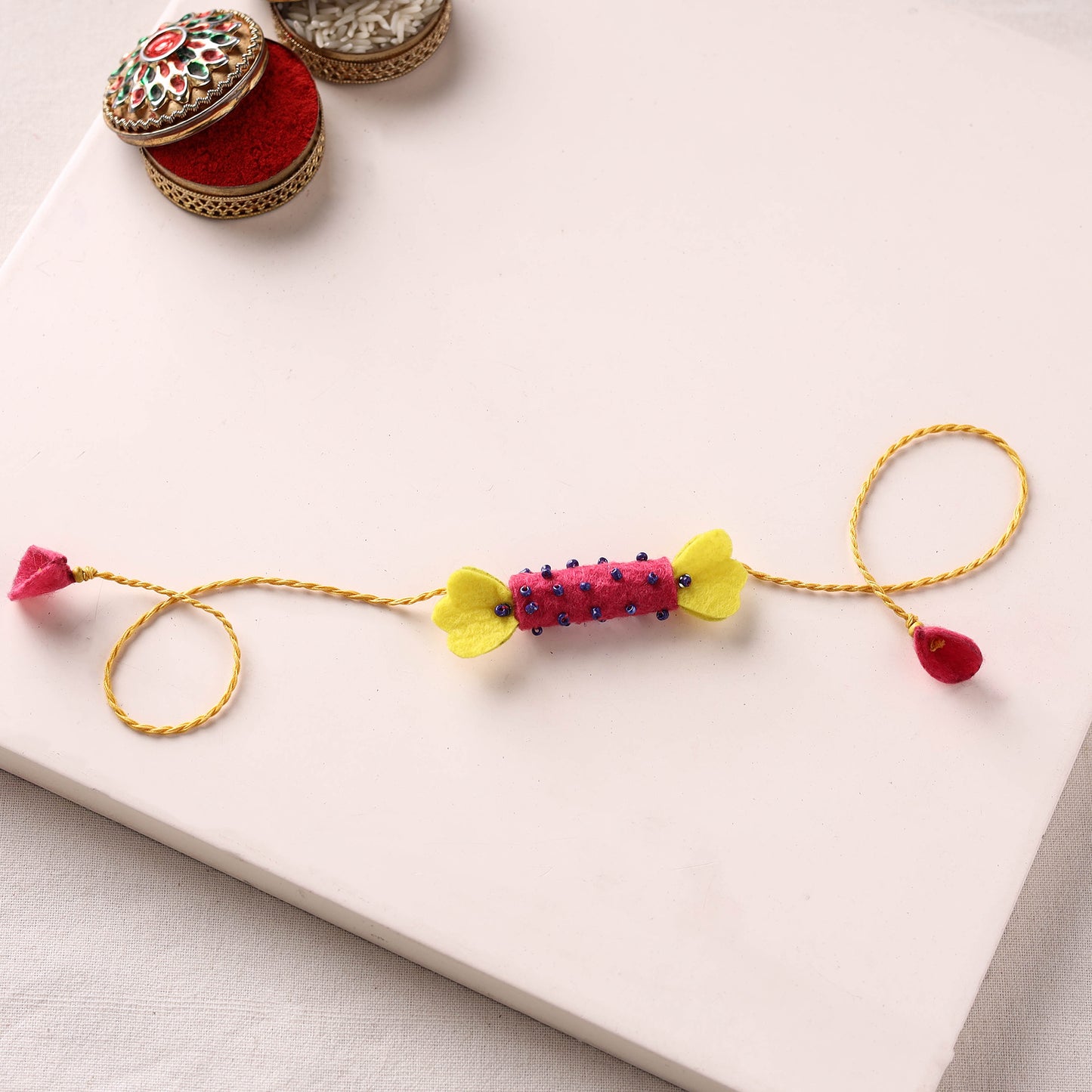 Candy - Hand Embroidered Bead Work Felt Rakhi for Kids 32