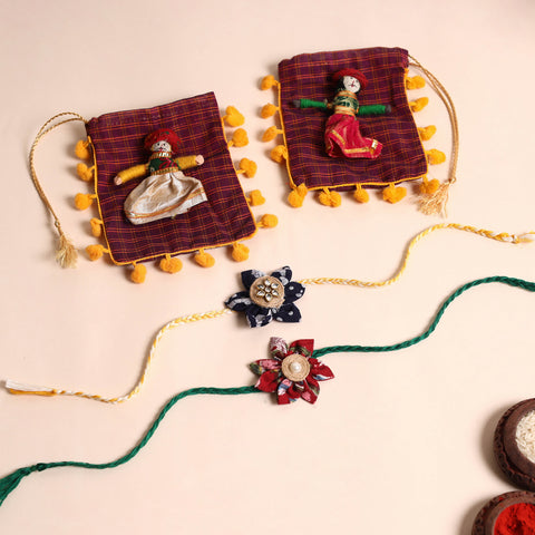  Handmade Fabric Flower Rakhi (Set of 2)