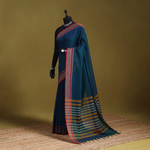 Blue - dharwad cotton saree with border 09 - handcrafted