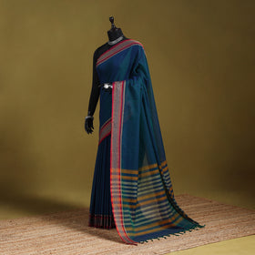 Blue - dharwad cotton saree with border 09 - handcrafted