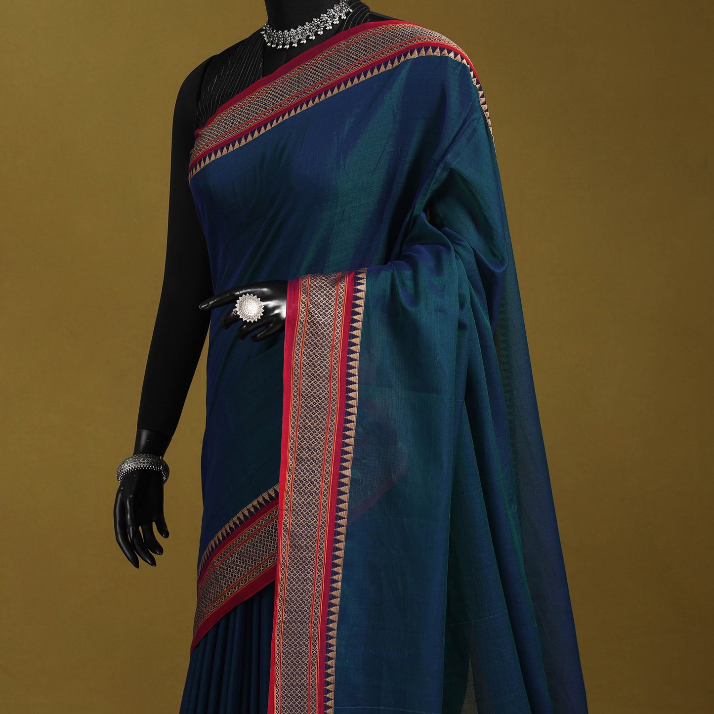 Blue - dharwad cotton saree with border 09 - handcrafted