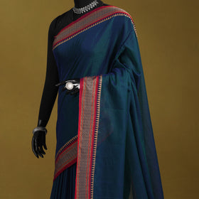 Blue - dharwad cotton saree with border 09 - handcrafted