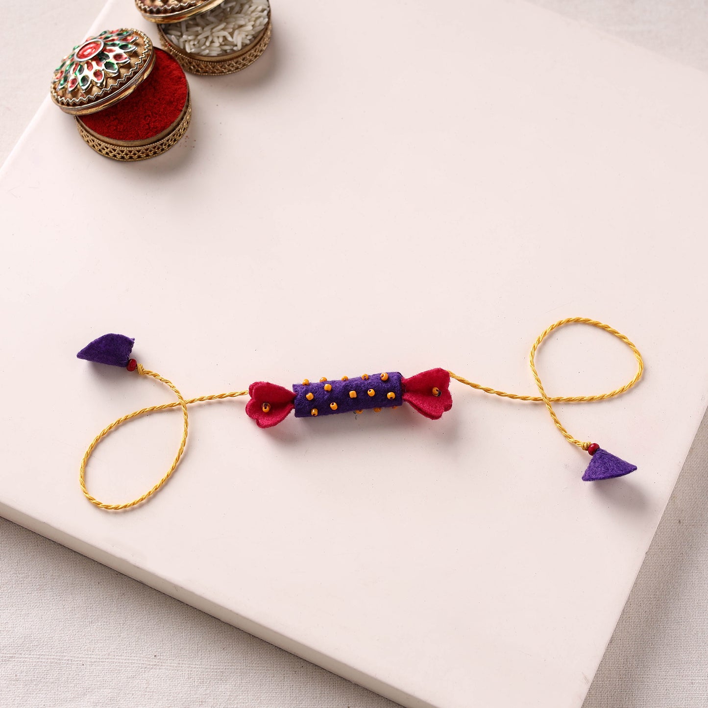 Candy - Hand Embroidered Bead Work Felt Rakhi for Kids 33