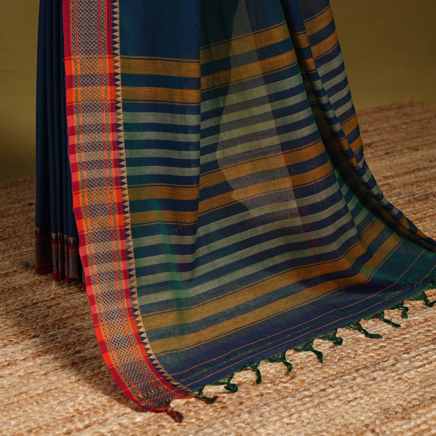 Blue - dharwad cotton saree with border 09 - handcrafted