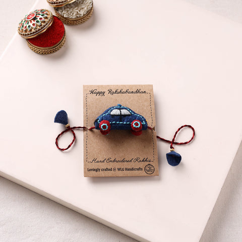 Car - Hand Embroidered Felt Rakhi for Kids 34
