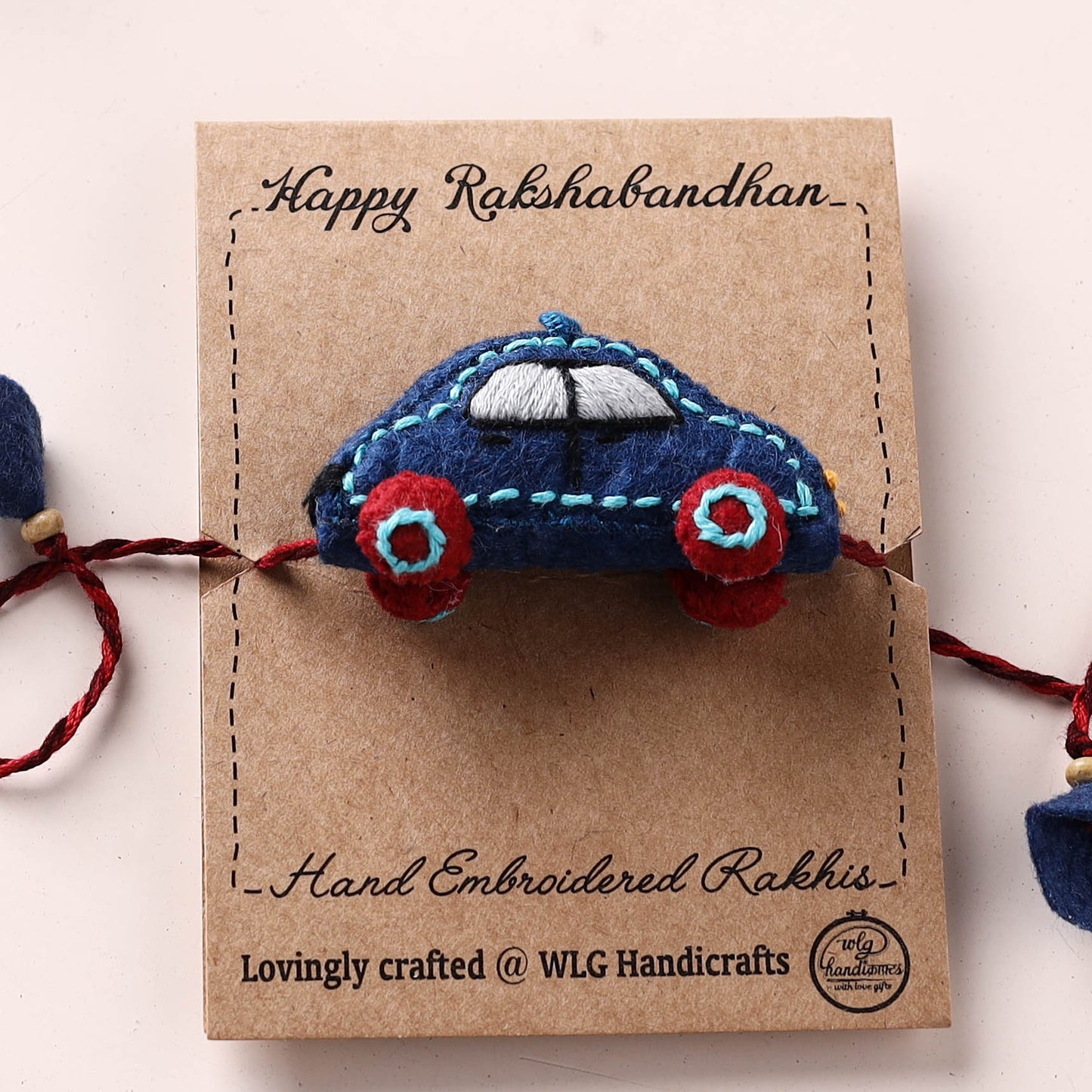 Car - Hand Embroidered Felt Rakhi for Kids 34