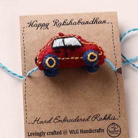 Car - Hand Embroidered Felt Rakhi for Kids 35