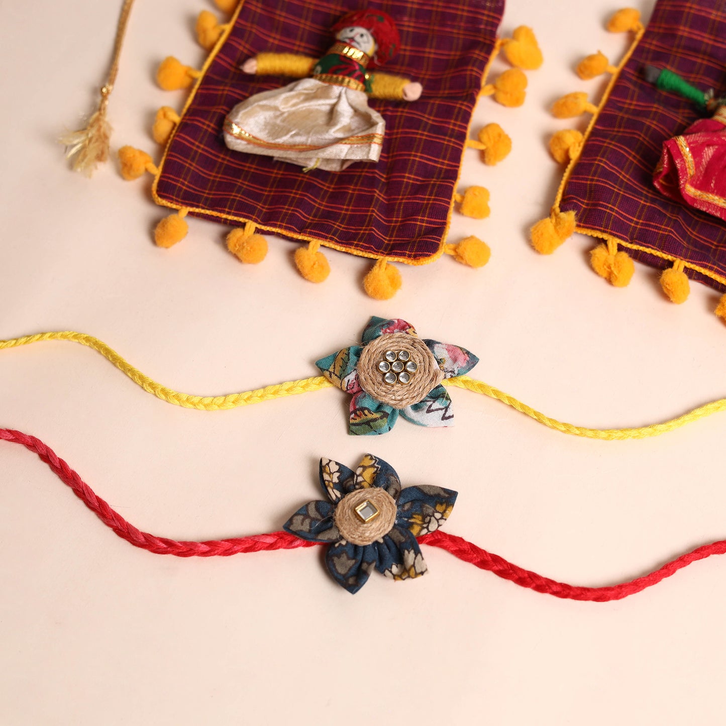  Handmade Fabric Flower Rakhi (Set of 2)