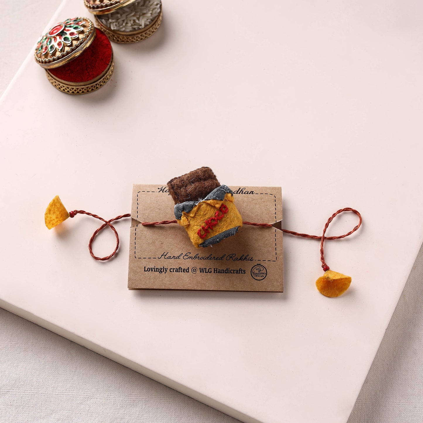 Chocolate - Hand Embroidered Felt Rakhi for Kids 37