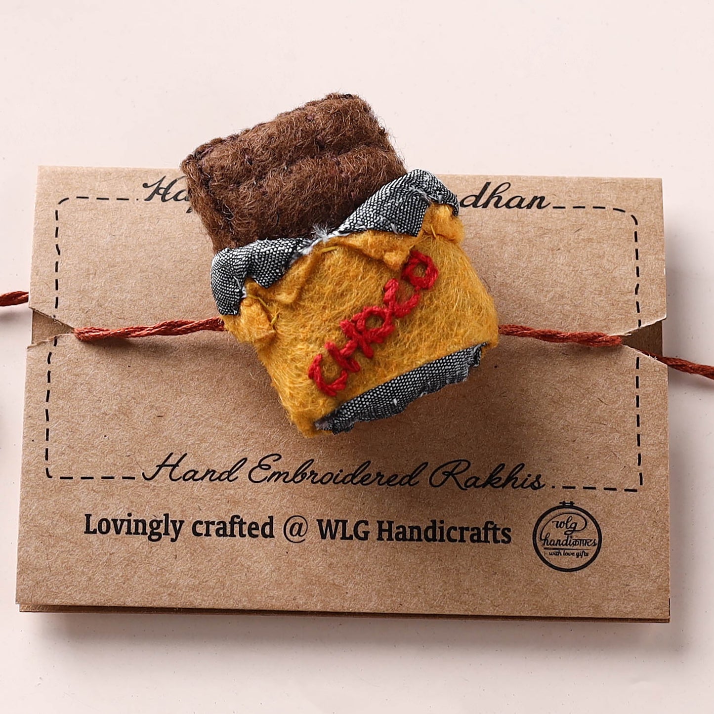 Chocolate - Hand Embroidered Felt Rakhi for Kids 37