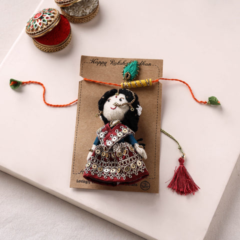 Radha Krishna Bansuri - Hand Embroidered Felt Work Rakhi & Lumba Set 41